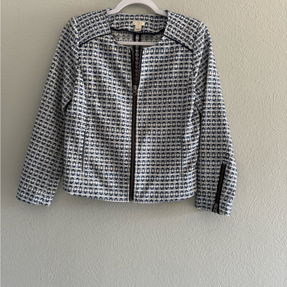 EUC J. Crew, Chic Women's Blue and White Jacket